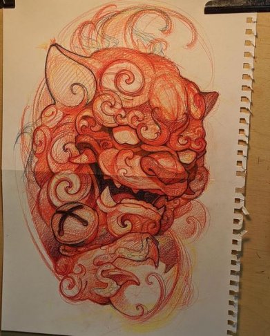 Irezumi Collective_drawing for tattoo art_Lion Dog Dragon.jpg
